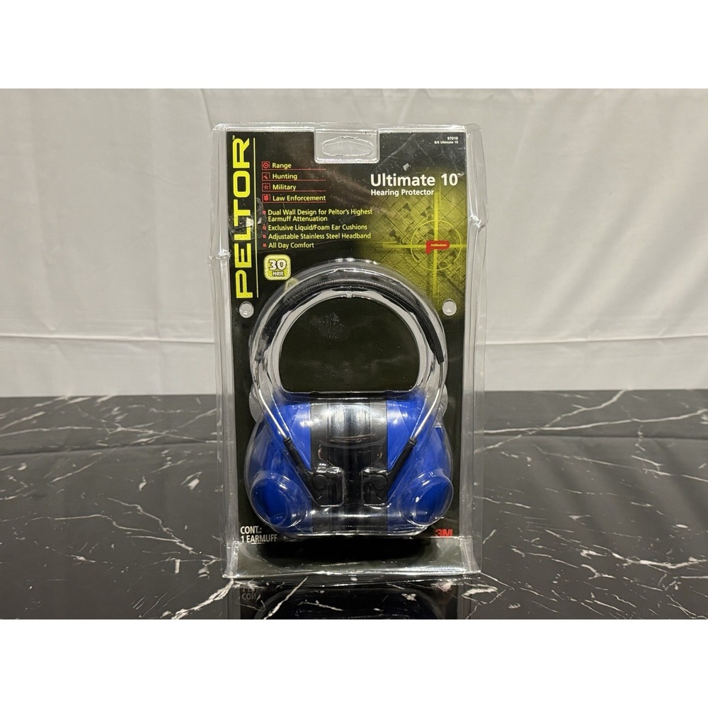 Peltor Ultimate 10 Hearing Protector Earmuffs 30 NRR Blue Black 97010 3M READ